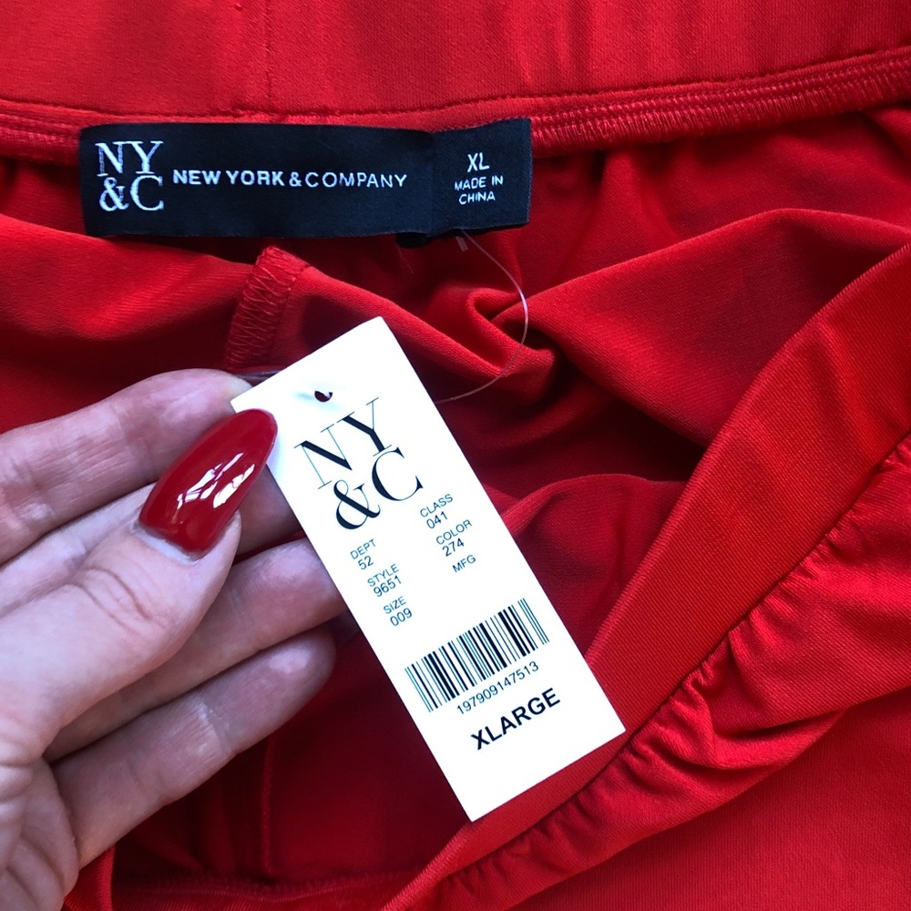 NY & Co Wide Leg Fire Orange Stretch High-Waist Palazzo Pants - Picture 5 of 6